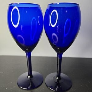 Vintage Pier 1 Cobalt Blue Glass Water/Wine 8" Glasses Set of 2